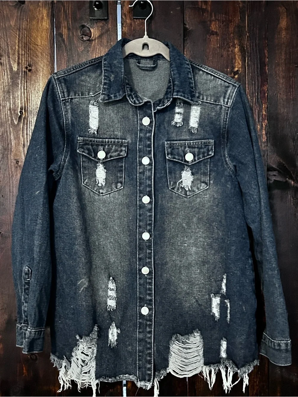 Women's Distressed Denim Jean Jacket - Picture 1 of 3